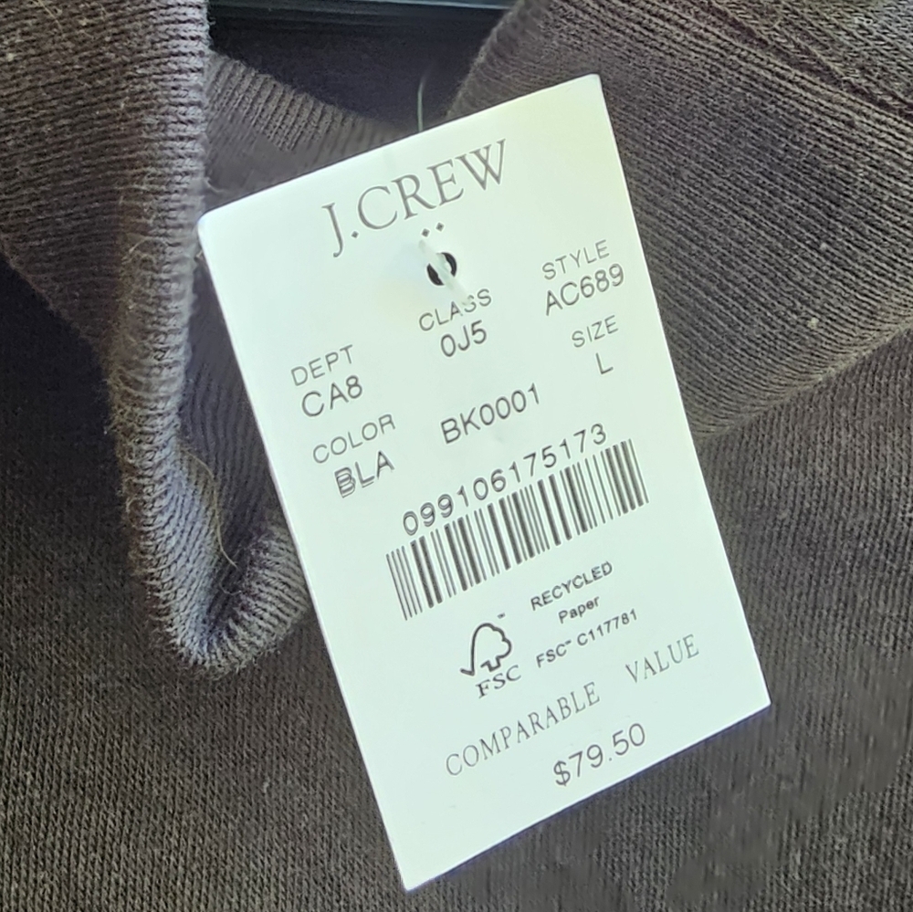 NWT J. Crew Black Button-Detail Sweater Tartan wide button-collar sweatshirt - Picture 4 of 5
